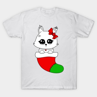 Cute cat in red christmas hat T-Shirt